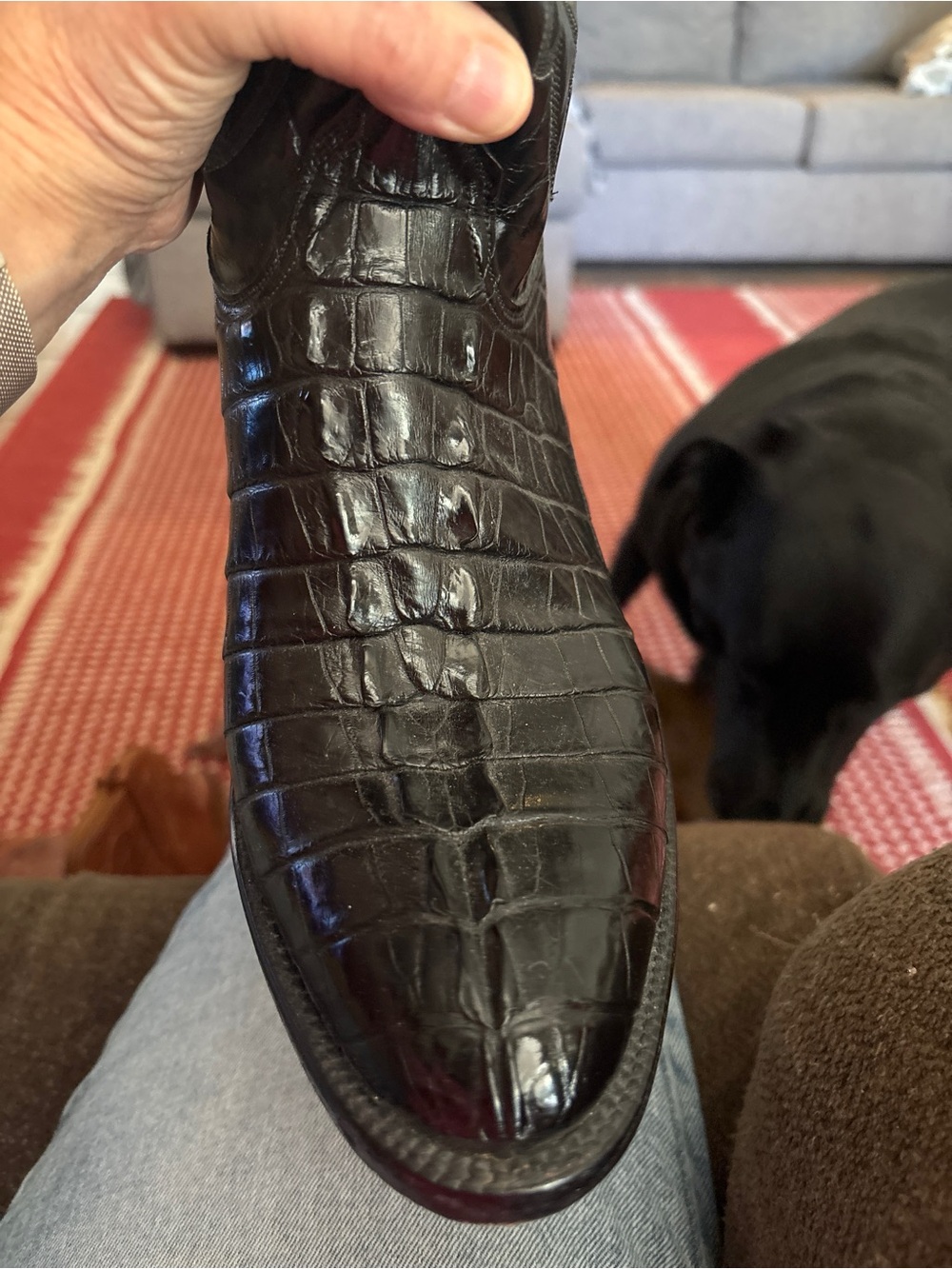 Lucchese Black Croc-Embossed Western Toe Boot